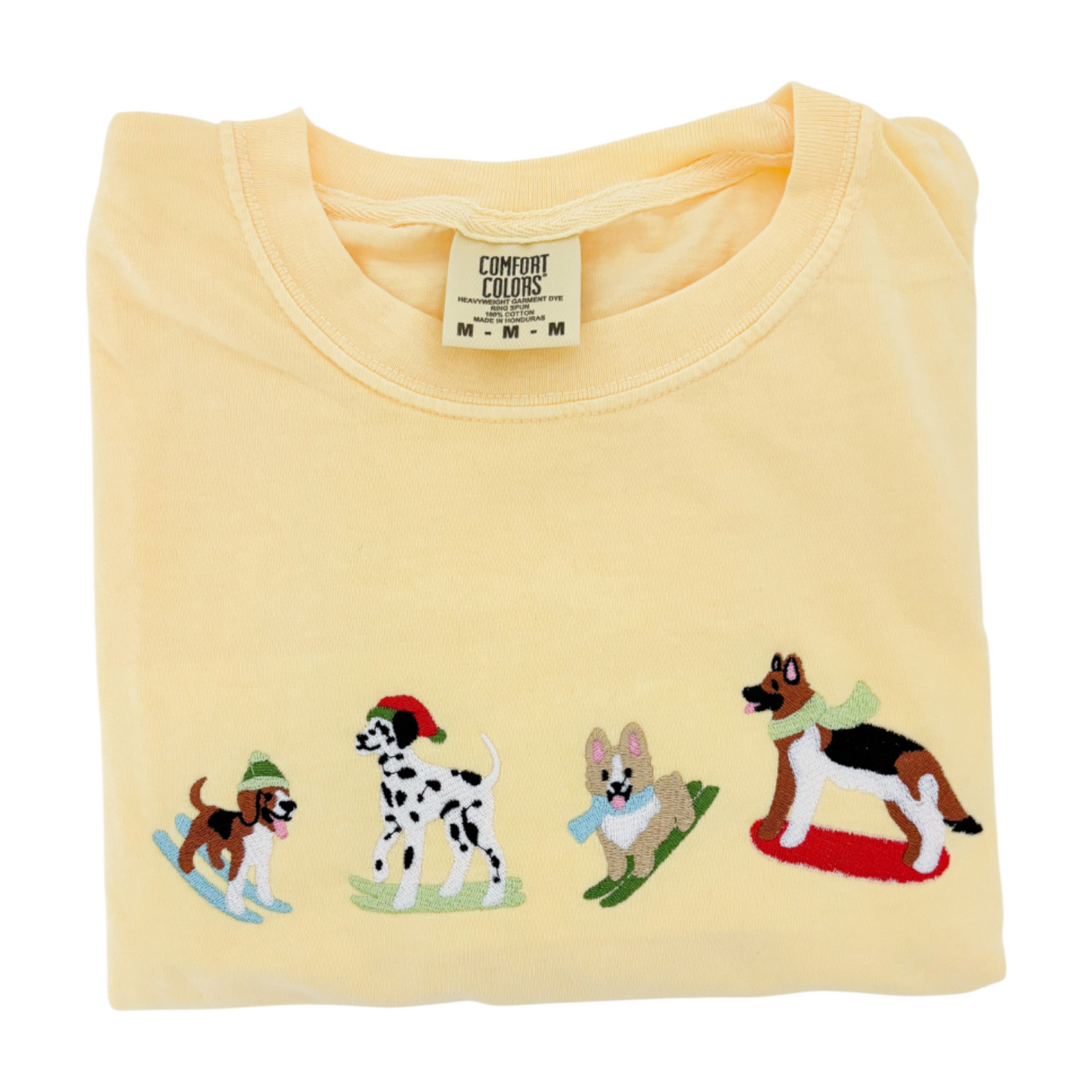 Skiing Dogs | Yellow | Short Sleeve T-Shirt